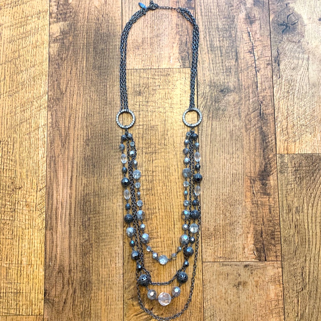 Longer Dark Layered ChainBeaded Necklace 12$